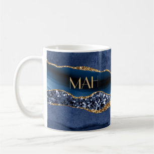 Caneca De Café Aguamarinha com Brilho Dourado Monogramada Tendênc