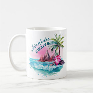 Caneca De Café Aguardam Aventura a Vista de Montanha de Palma de