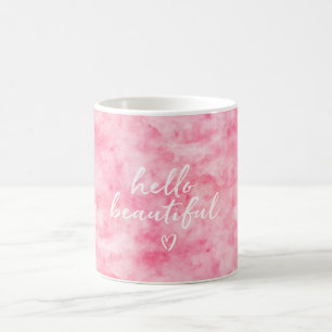 Caneca De Café Aguarela cor-de-rosa olá! bonita