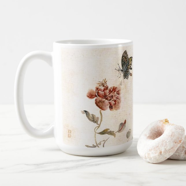 Caneca De Café Aguarela da abelha, da borboleta e da papoila do (Com Donut)