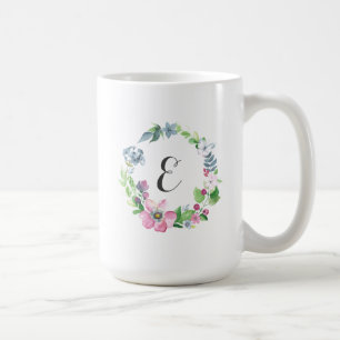 Caneca De Café Aguarela de Boho floral & monograma da borboleta  