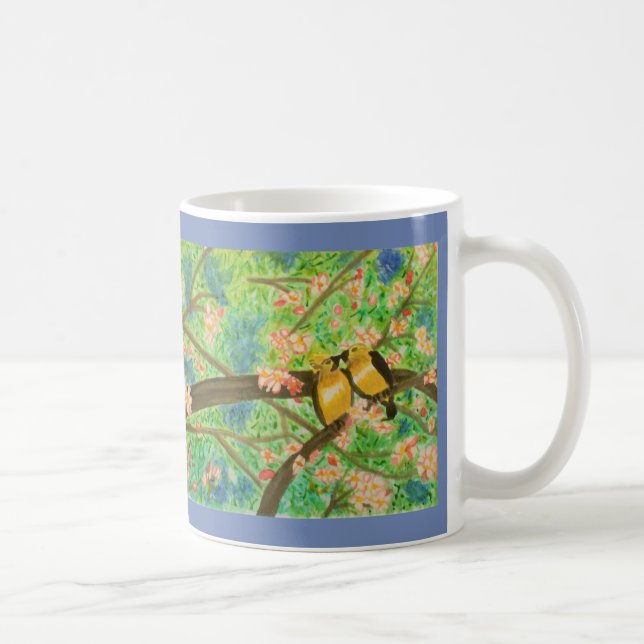 Caneca De Café Aguarela dos pássaros e das flores do primavera (Direita)