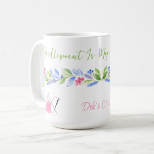 Caneca De Café Aguarela Floral Bordado Happy Place NOME