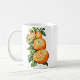 Caneca De Café Aguarela Laranjas e Ramo de Citrinos na Cozinha