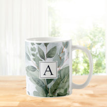 Aguarela Monogramada Folhagem Rústica Sage