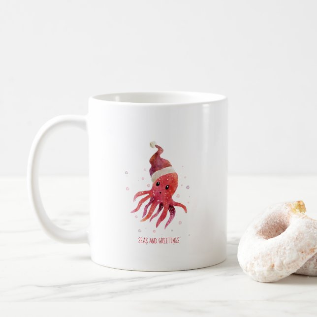 Caneca De Café Águas de polvo bonitas e saudações Santa Hat (Com Donut)