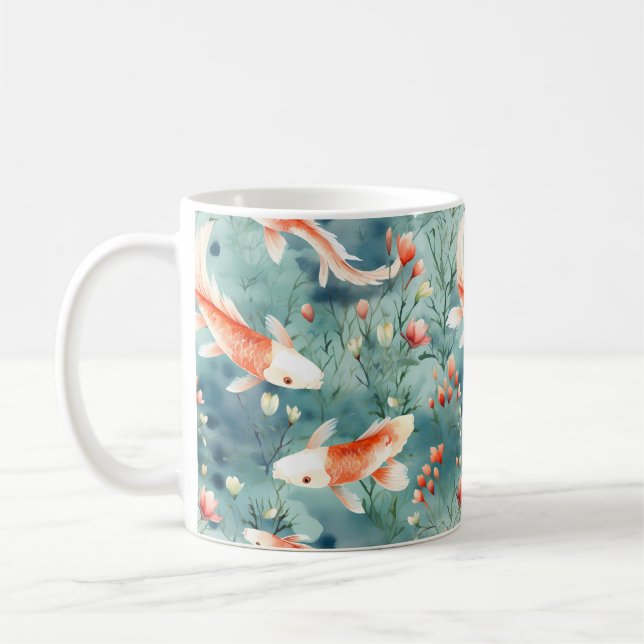 Caneca De Café Águas Tranquilas: Padrão De Peixe Koi De Aquarela (Esquerda)