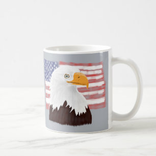 Caneca De Café Águia Bald Americana e Bandeira - transparente na