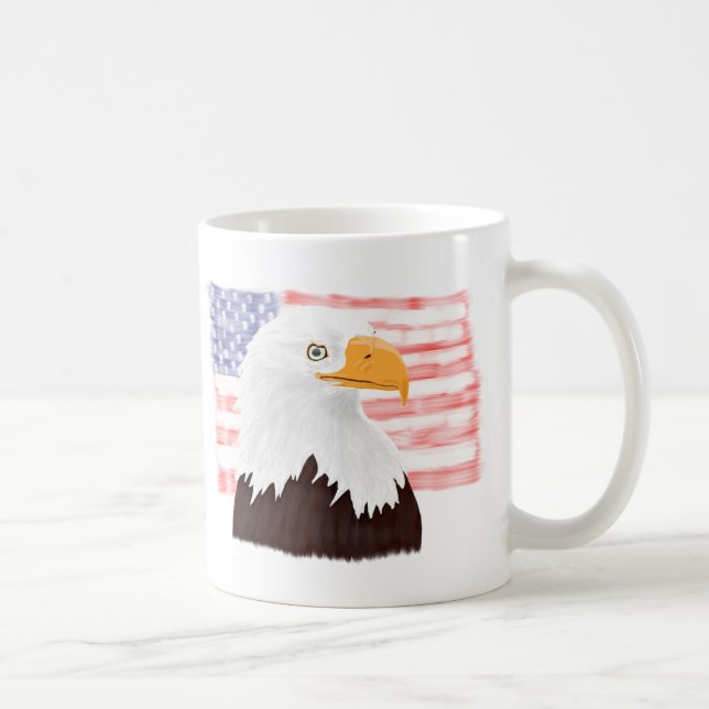 Caneca De Café Águia Balda Americana e Bandeira - branco transpar (Direita)