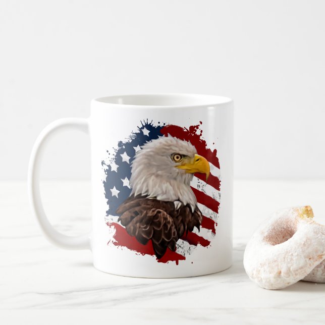 Caneca De Café Águia Balda com Bandeira dos EUA (Com Donut)