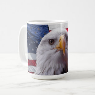 Caneca De Café águia-careca americana e bandeira