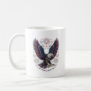 Caneca De Café Águia Careca Patriótica Fogos de Artifício Vetor V