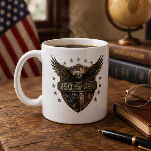 Caneca De Café Águia Escudo do 250º Aniversário dos EUA Patrimôni