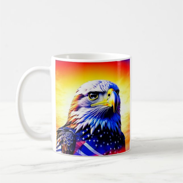 Caneca De Café Águia Patriótica e Bandeira Americana (Esquerda)