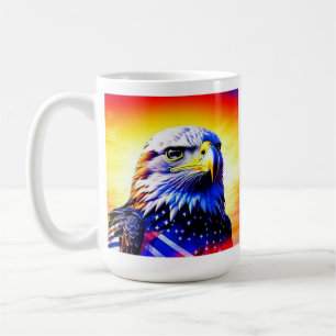 Caneca De Café Águia Patriótica e Bandeira Americana Personalizad