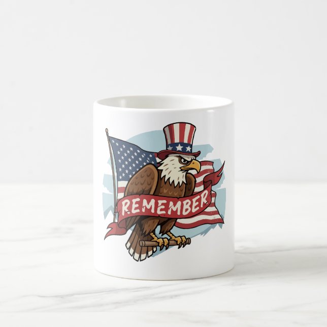 Caneca De Café Águia Patriótica "Lembre-se" Desenho da Bandeira A (Centro)