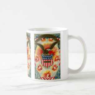 Caneca De Café Águia Patriótica Vintage e Bandeira Americana de 4