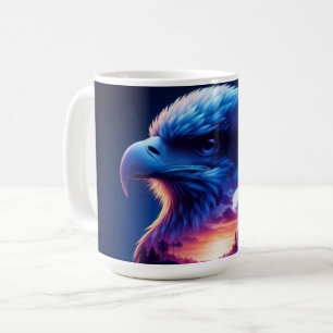 Caneca De Café Águia Sobreposta com Paisagem Mística do Pôr do So