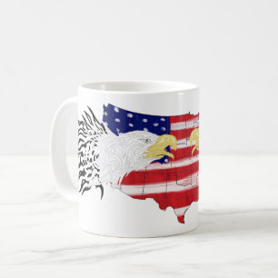 Caneca De Café  Águias Sobre A América Pintaram Bandeira De Caf