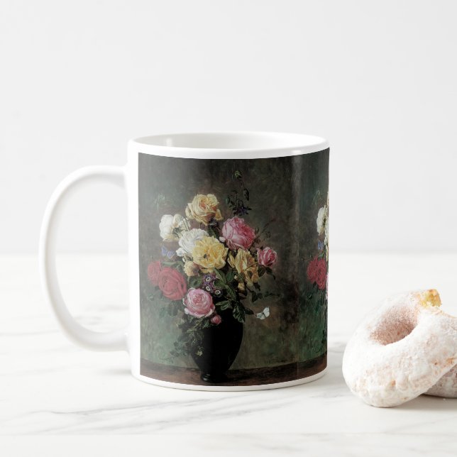 Caneca De Café "Ainda viva com flores em Vase" por Olaf Hermansen (Com Donut)