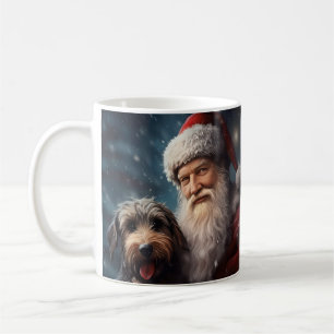 Caneca De Café Airedale com o Papai Noel Natal Festivo