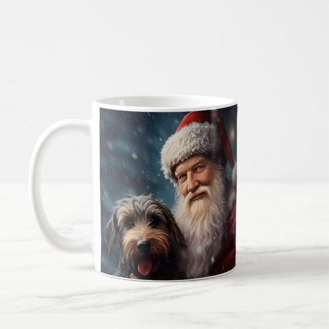 Caneca De Café Airedale com o Papai Noel Natal Festivo (Esquerda)