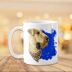 Caneca De Café Airedale Dog Retraços Abstrato Azul Fundo