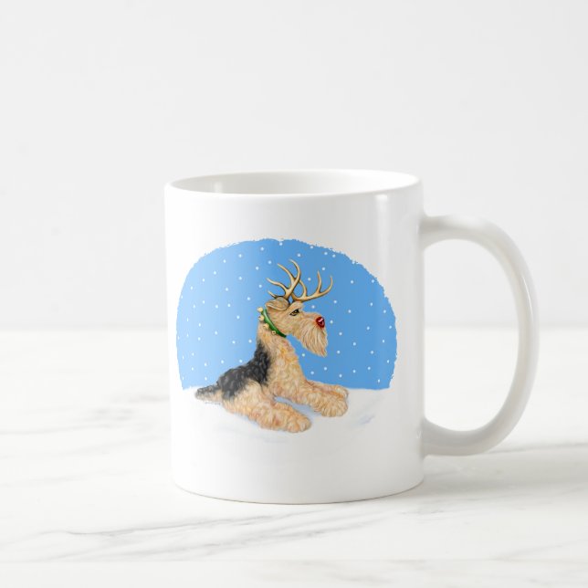 Caneca De Café Airedale Terrier Christmas Dale Deer (Direita)