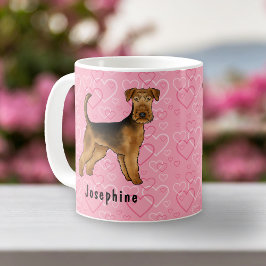Caneca De Café Airedale Terrier Dog Com Corações E Nome Rosa