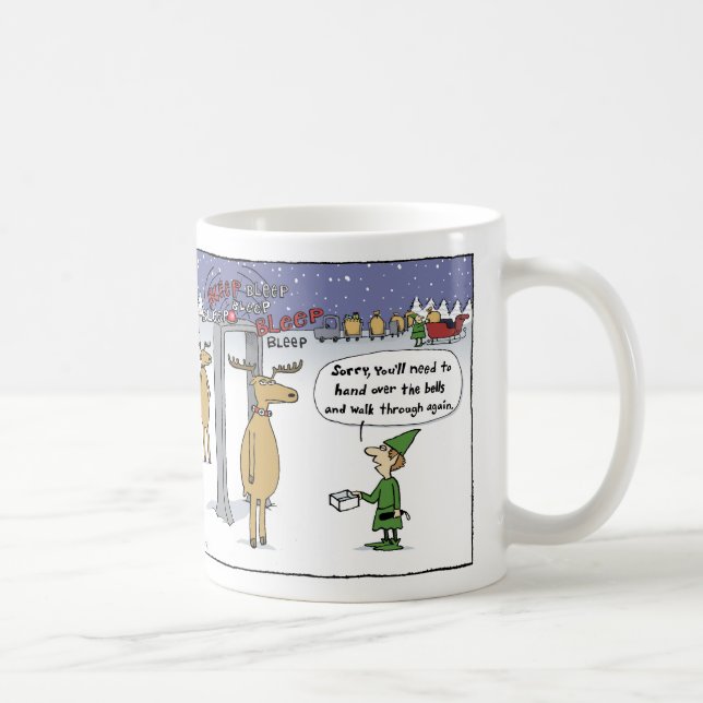 Caneca De Café Airline Sleigh Security Cartoon Engraçado Natal (Direita)
