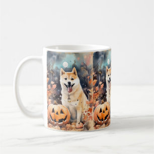 Caneca De Café Akita de Halloween com Abóboras Assustadoras