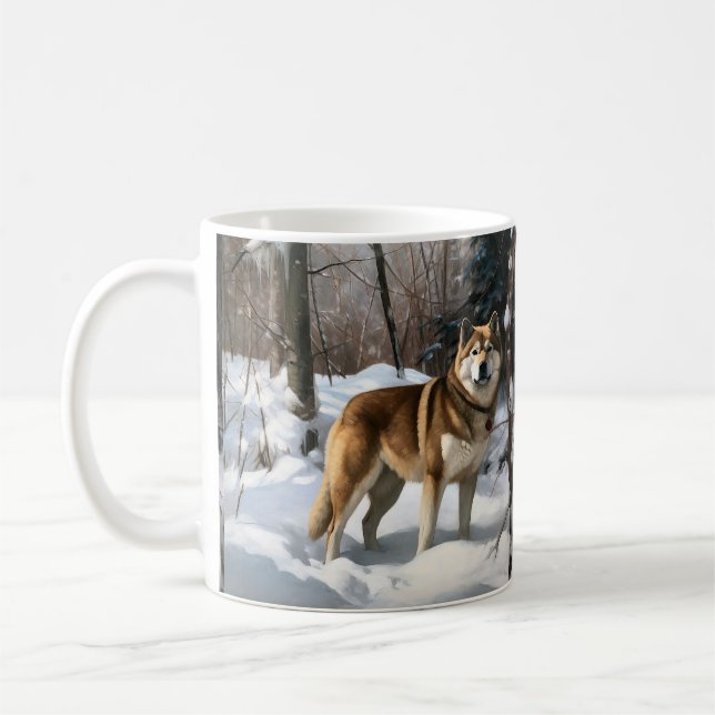 Caneca De Café Akita Deixe-A Neve Natal (Esquerda)