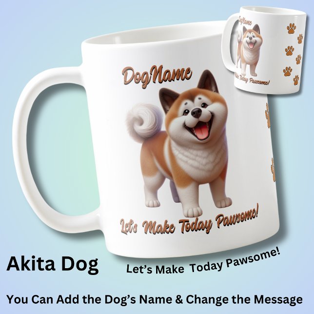 Caneca De Café Akita Dog - Adicionar Nome, Alterar Texto (Criador carregado)
