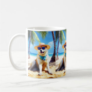 Caneca De Café Akita na Praia, presente de verão para amantes de