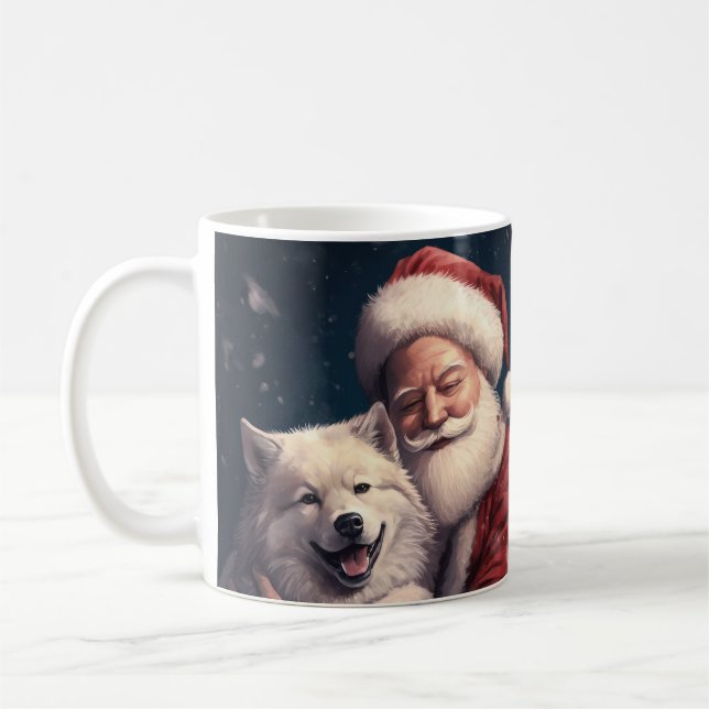 Caneca De Café Akita no Natal Festivo do Papai Noel (Esquerda)