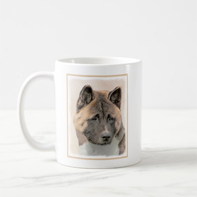 Caneca De Café Akita Painting - Bela Arte Canina Original (Esquerda)