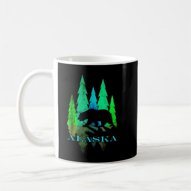 Caneca De Café Alasca - Árvores de Luz Norte do Alasca com Urso (Esquerda)