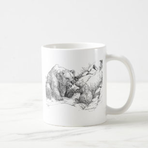 Caneca De Café Alaska Grizzly & Sow Cub Tocando Café B&W