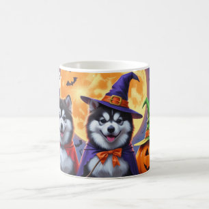 Caneca De Café Alaskan Malamute Dogs Pumpkin Halloween Engraçado