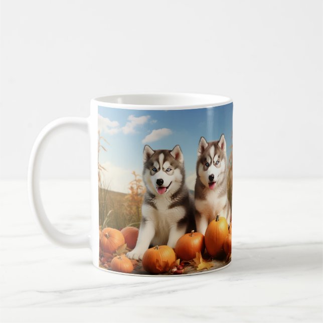 Caneca De Café Alaskan Malamute Puppy Autumn Delight Pumpkin (Esquerda)