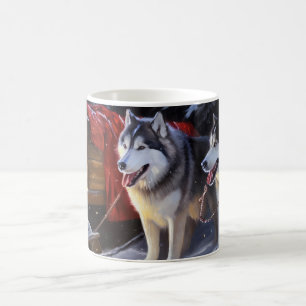 Caneca De Café Alaskan Malamute Snowy Sleigh no Natal