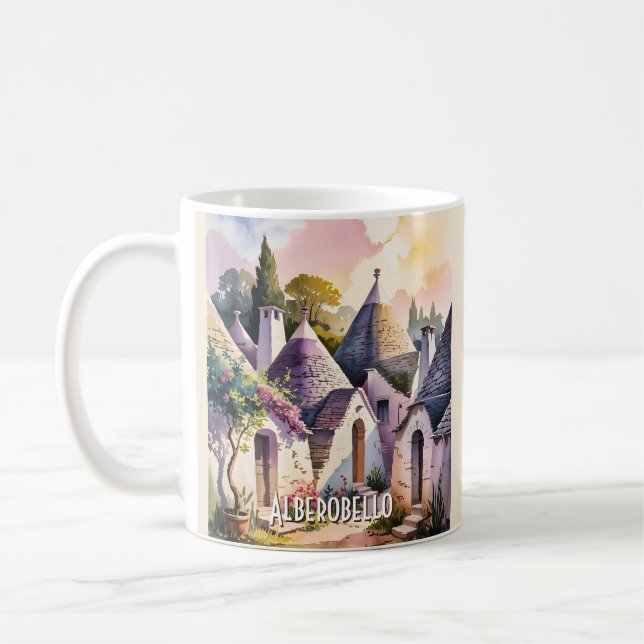 Caneca De Café Alberobello Italy Trulli Watercolor Custom Text (Esquerda)