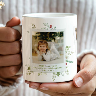 Caneca De Café Álbum de Fotos de Natal Botânico Festivo Elegante