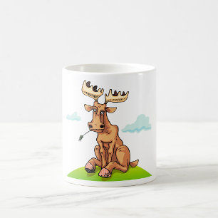 Caneca De Café Alce de desenho animado comendo grama