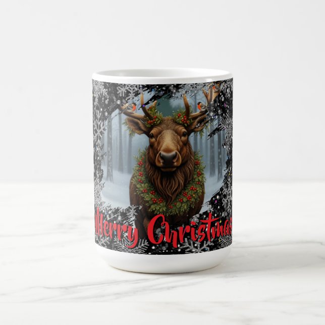 Caneca De Café Alce de Natal rústico floresta de madeira de inver (Centro)