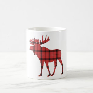 Caneca De Café Alce de Natal Vermelho Xadrez Escocês Padrão