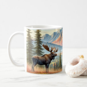 Caneca De Café Alce em Paisagem Montanhosa de Outono