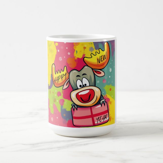 Caneca De Café Alce feliz ano novo - Design de Celebração Festiva (Centro)