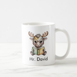 Caneca De Café Alce Fofo Lendo um Livro Personalizado