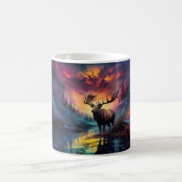 Caneca De Café Alce No Canyon Creek Com Fogo Selvagem Distante